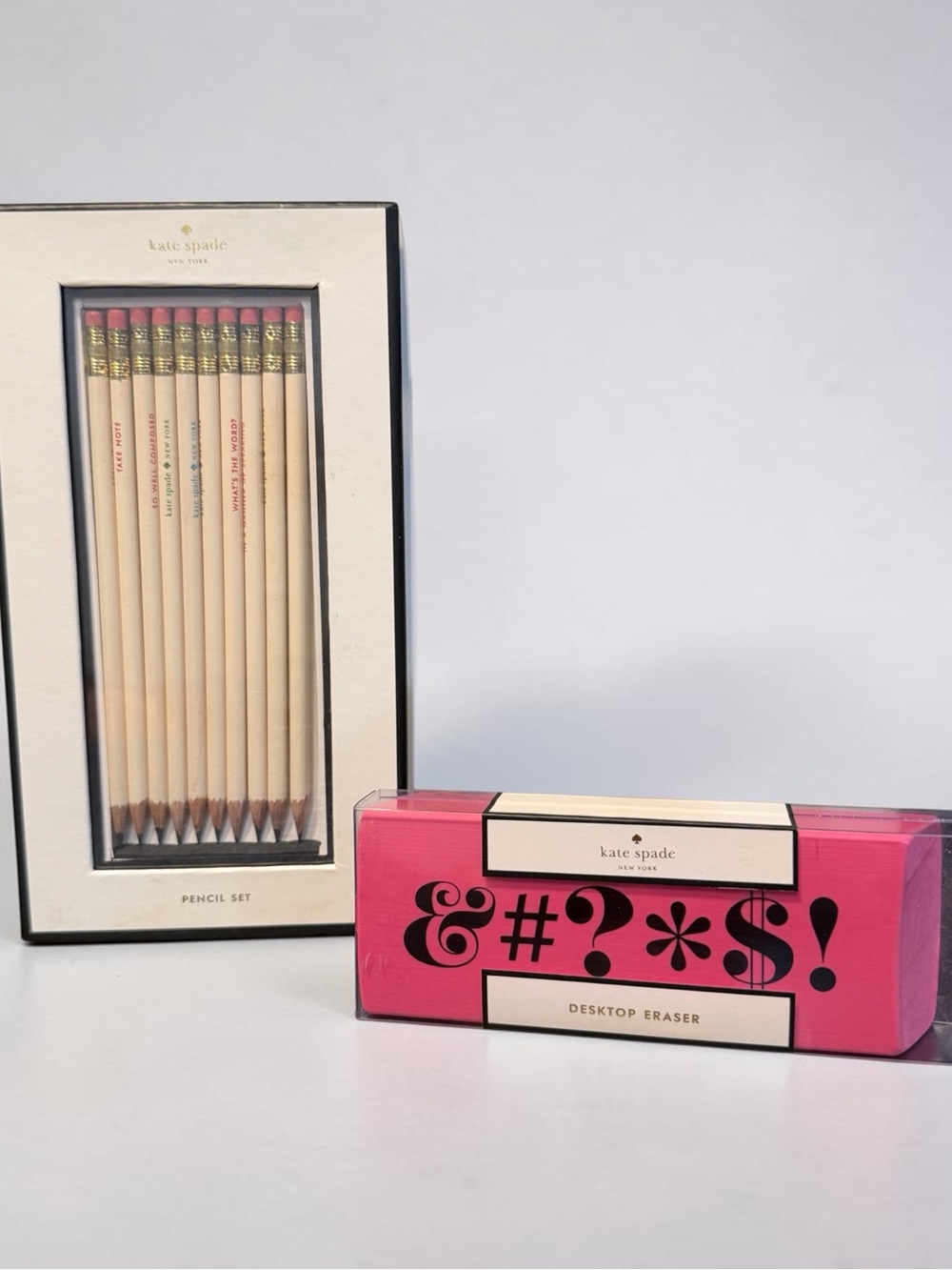 Kate Spade What’s the Word Pencil Set 10 pencils and Desktop Eraser
